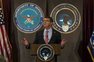 Defense Secretary Ash Carter addresses the workforce at U.S. Cyber Command on Fort Meade, Md., March 13, 2015. (Photo: DOD)