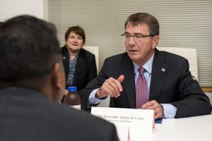 Secretary of Defense Ash Carter addresses attendees at a meeting at the new Defense Innovation Unit Experiment office in Boston, Mass., July 26, 2016. (DoD photo by Air Force Tech. Sgt. Brigitte N. Brantley/Released)